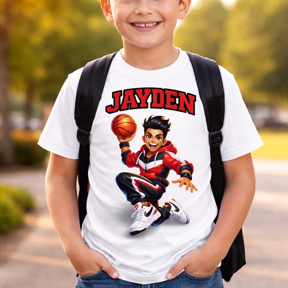 Personalized Jayden White Kids Basketball Graphic Tee